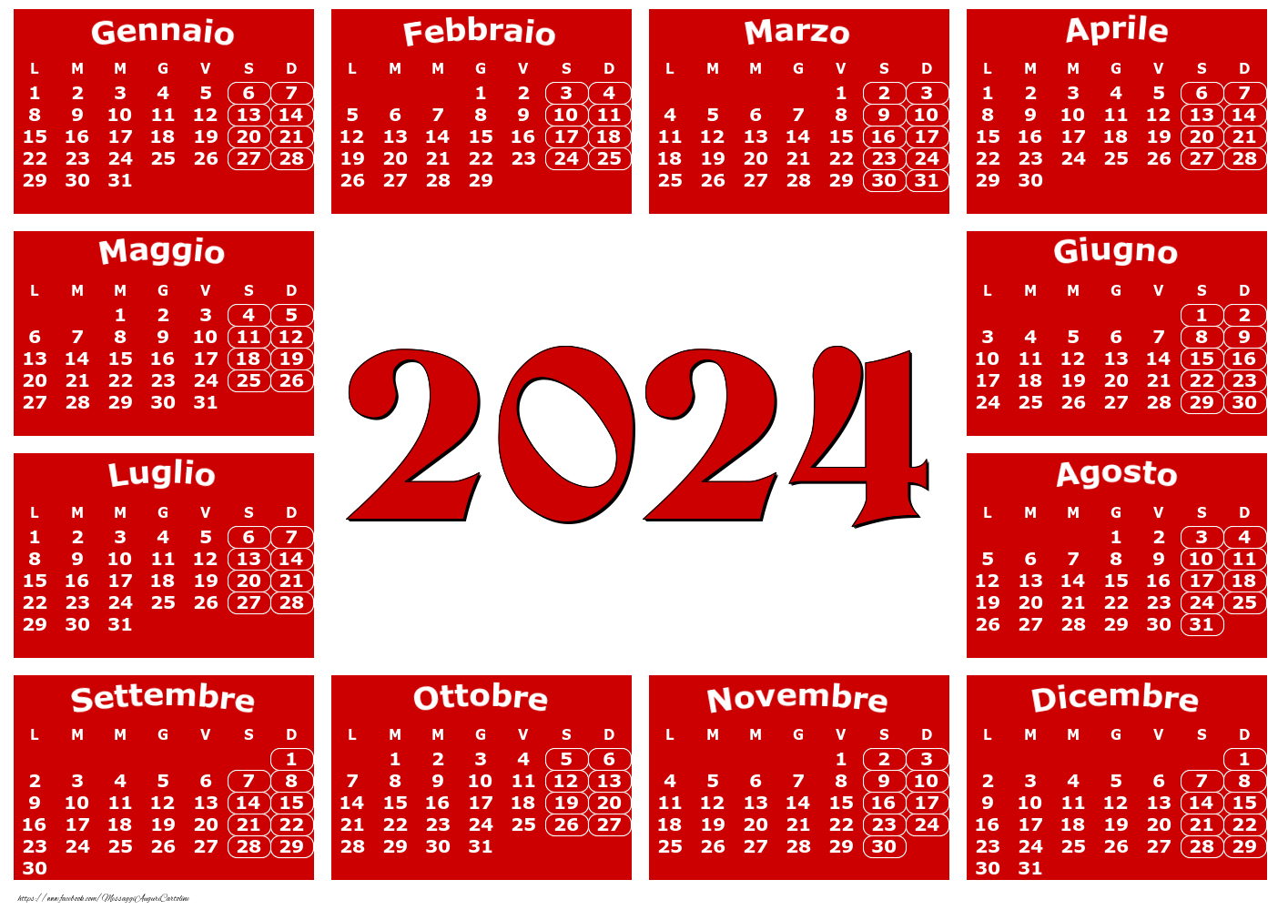 Calendario 2024 - Rosso Classico - Modello 0022