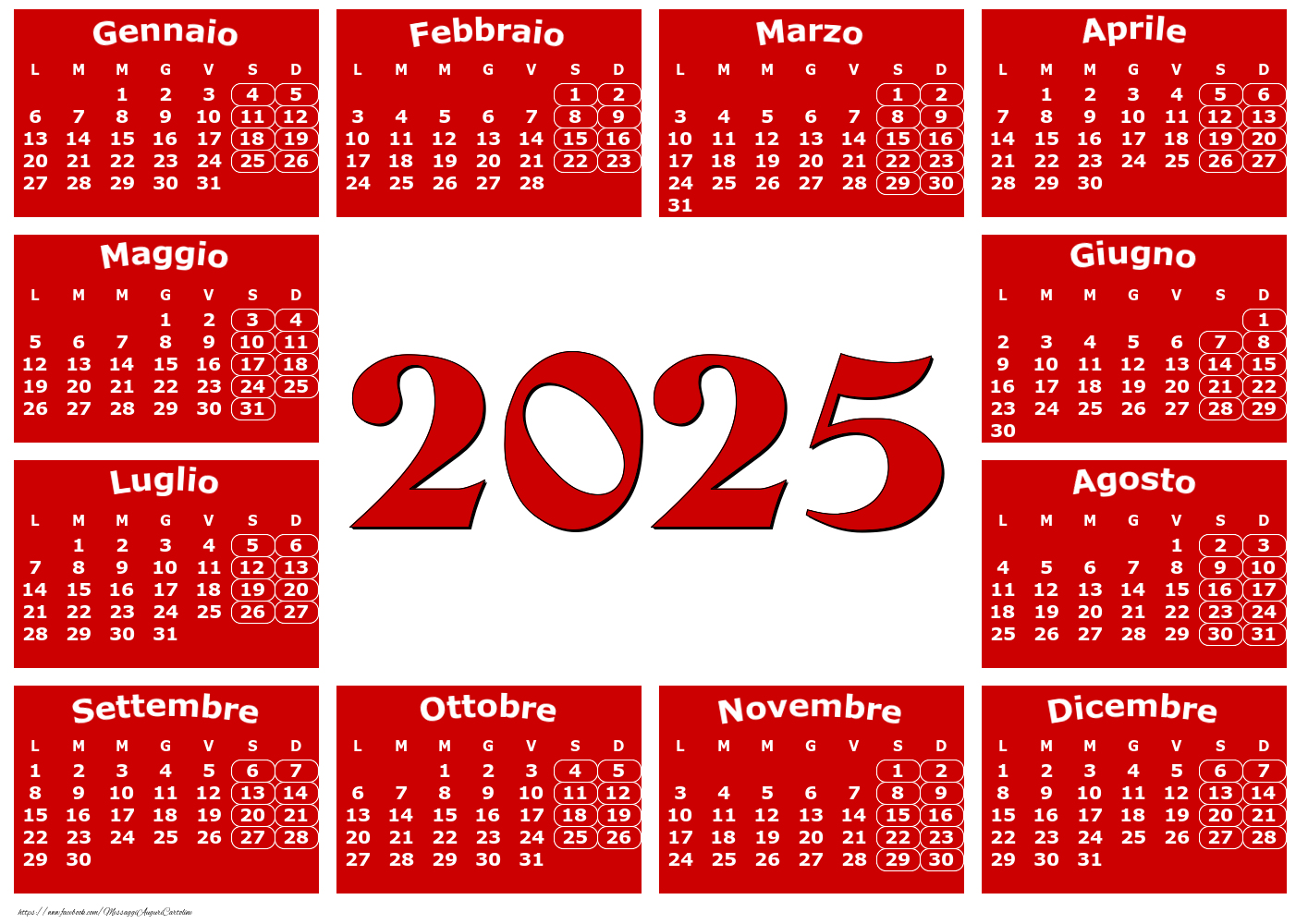 Calendario 2025 - Rosso Classico - Modello 0022