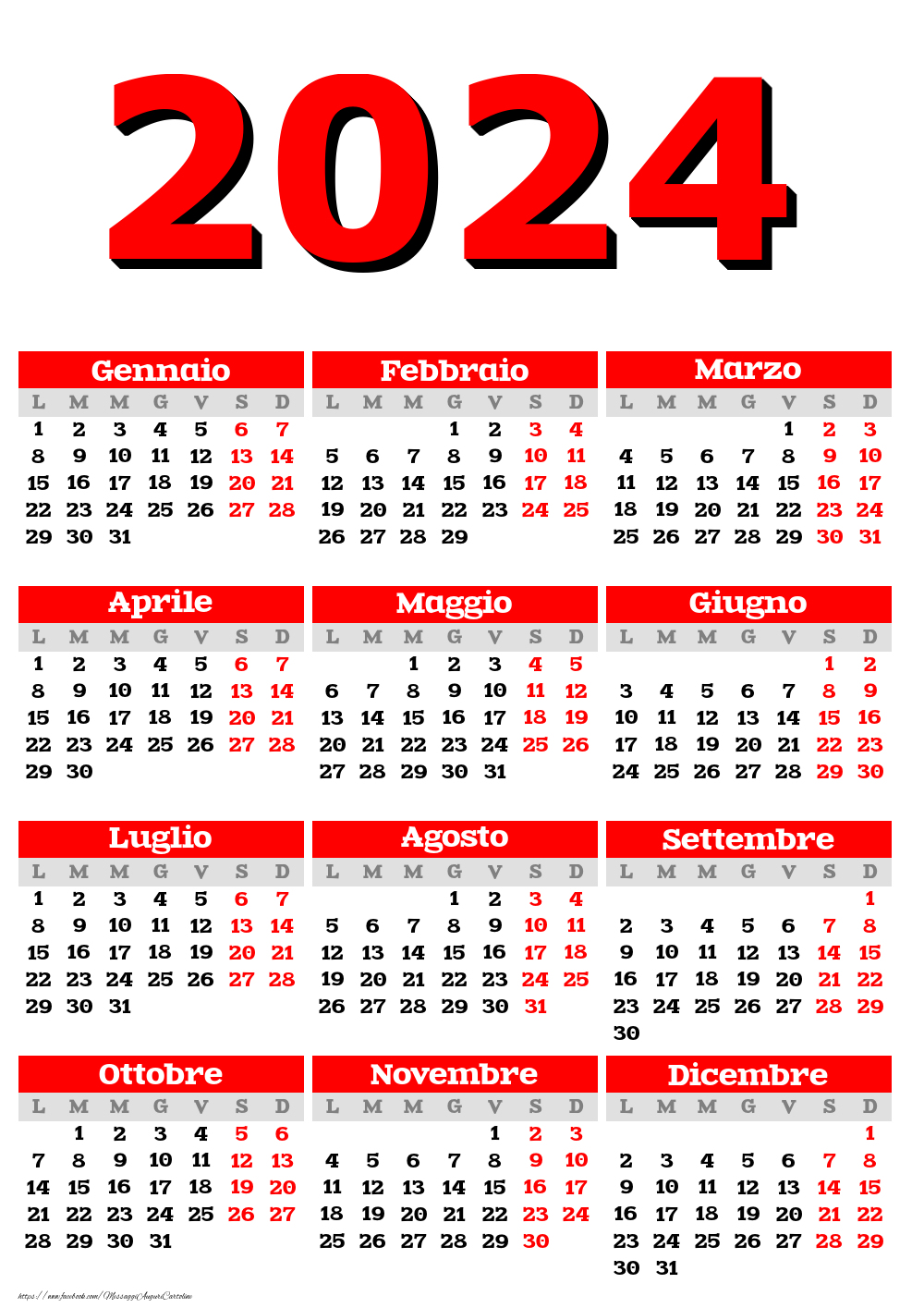 Calendario 2024 - Rosso Classico - Modello 0025