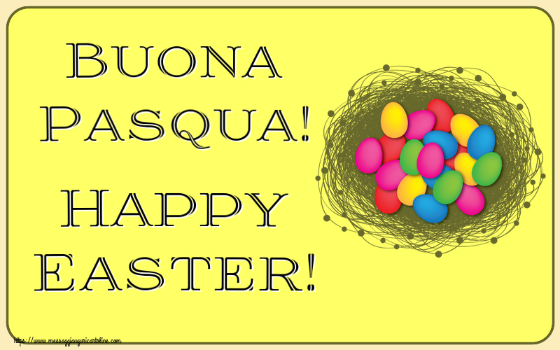 Cartoline di Pasqua - Buona Pasqua! Happy Easter! ~ uova colorate nel cestino - messaggiauguricartoline.com