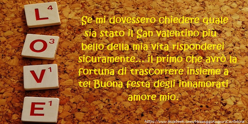 Se mi dovessero chiedere quale sia stato il San valentino più bello della mia vita risponderei sicuramente... il primo che avrò la fortuna di trascorrere insieme a te! Buona festa degli innamorati amore mio.