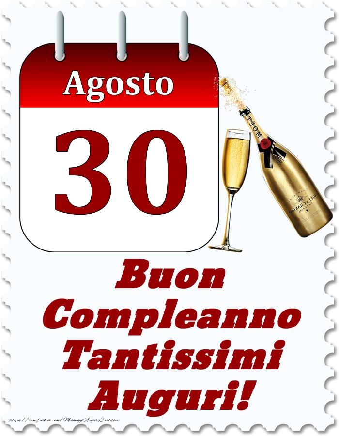 Cartoline di 30 Agosto - Agosto 30 Buon Compleanno Tantissimi Auguri!