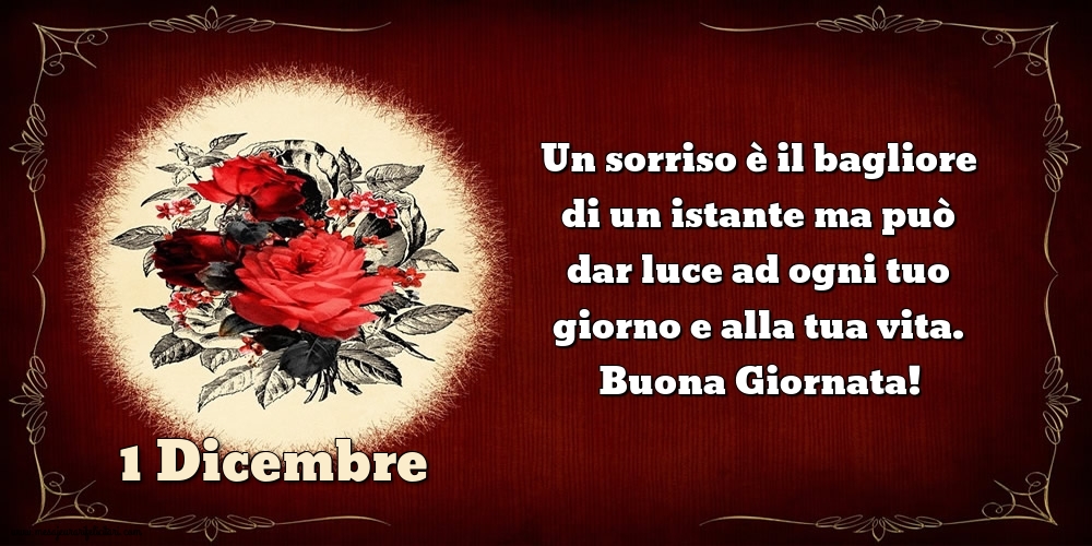 Cartoline di 1 Dicembre - Un sorriso è il bagliore di un istante ma può dar luce ad ogni tuo giorno e alla tua vita. Buona Giornata!