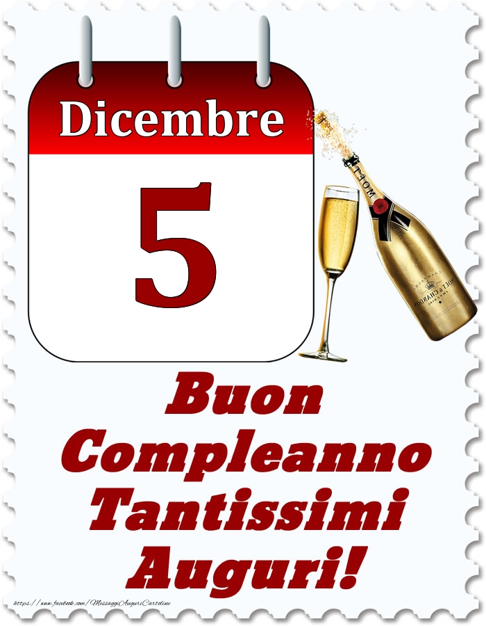 Cartoline di 5 Dicembre - Dicembre 5 Buon Compleanno Tantissimi Auguri!