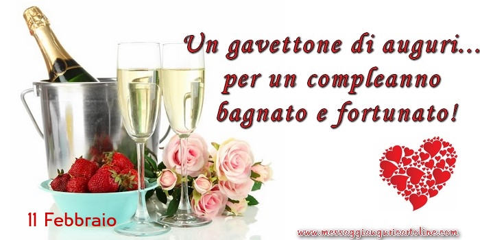 Cartoline di 11 Febbraio - 11 Febbraio - Un gavettone di auguri... per un compleanno  bagnato e fortunato!