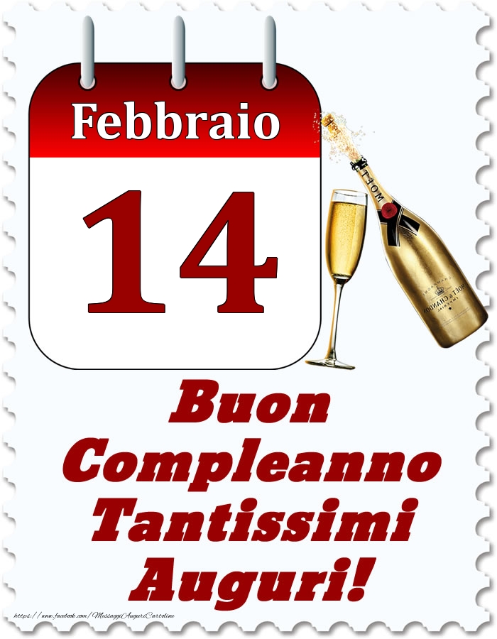 Cartoline di 14 Febbraio - Febbraio 14 Buon Compleanno Tantissimi Auguri!