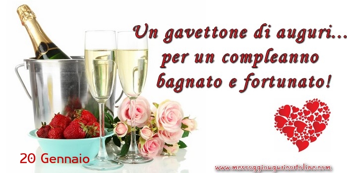 Cartoline di 20 Gennaio - 20 Gennaio - Un gavettone di auguri... per un compleanno  bagnato e fortunato!