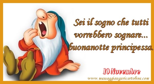 Cartoline di 10 Novembre - 10 Novembre - Sei il sogno che tutti  vorrebbero sognare...  buonanotte principessa.