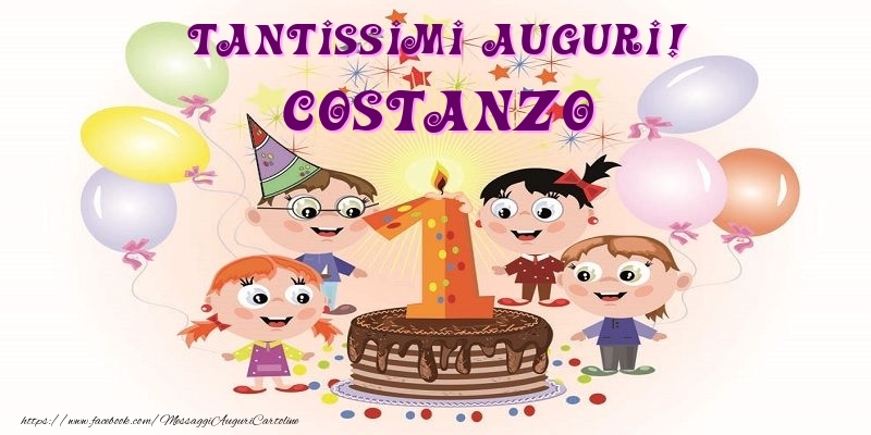  Cartoline per bambini - Animazione & Palloncini & Torta | Tantissimi Auguri! Costanzo