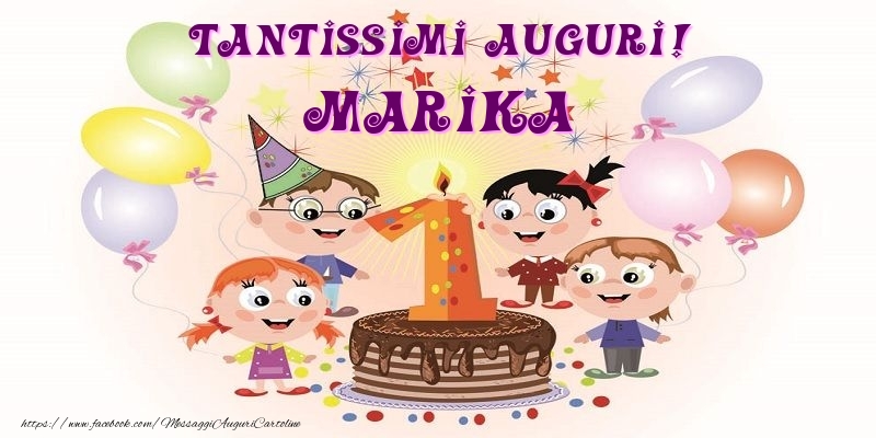  Cartoline per bambini - Animazione & Palloncini & Torta | Tantissimi Auguri! Marika