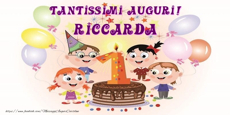 Cartoline per bambini - Animazione & Palloncini & Torta | Tantissimi Auguri! Riccarda