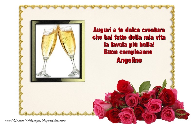 Cartoline di compleanno - Mazzo Di Fiori & Rose & 1 Foto & Cornice Foto | Buon Compleanno Angelino