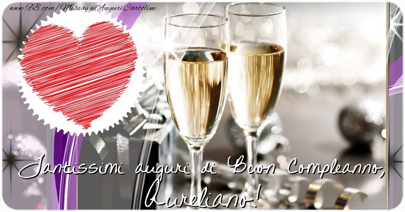 Cartoline di compleanno - Champagne & Regalo & 1 Foto & Cornice Foto | Tantissimi auguri di Buon Compleanno, Aureliano