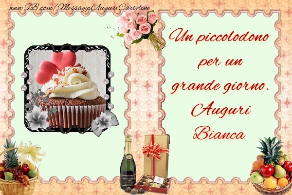 Cartoline di compleanno - Champagne & Fiori & Mazzo Di Fiori & 1 Foto & Cornice Foto | Un piccolodono  per un  grande giorno.  Auguri Bianca