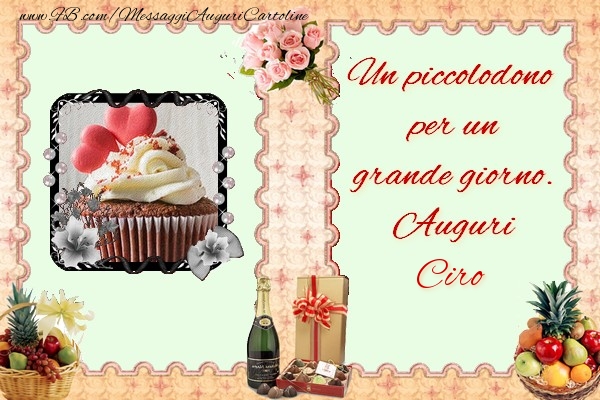  Cartoline di compleanno - Champagne & Fiori & Mazzo Di Fiori & 1 Foto & Cornice Foto | Un piccolodono  per un  grande giorno.  Auguri Ciro