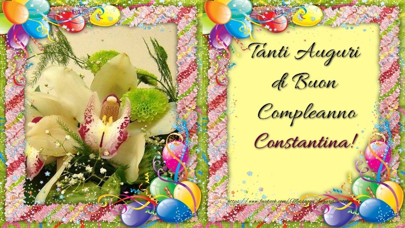 Cartoline di compleanno - Champagne & Mazzo Di Fiori & Palloncini | Tanti Auguri di Buon Compleanno, Constantina