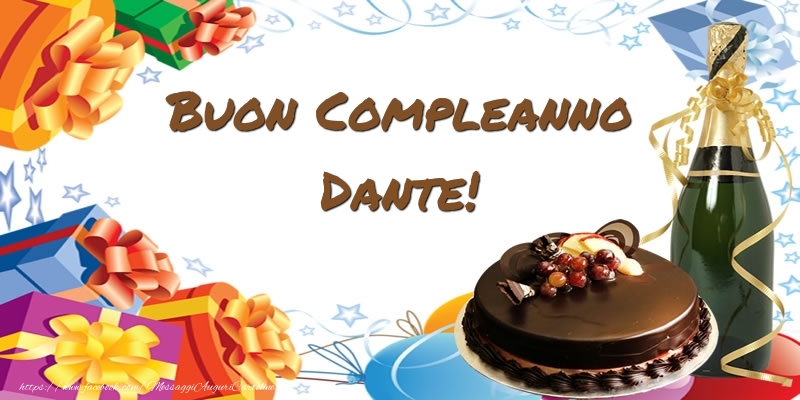 Cartoline di compleanno - Champagne & Regalo & Torta | Buon Compleanno Dante!