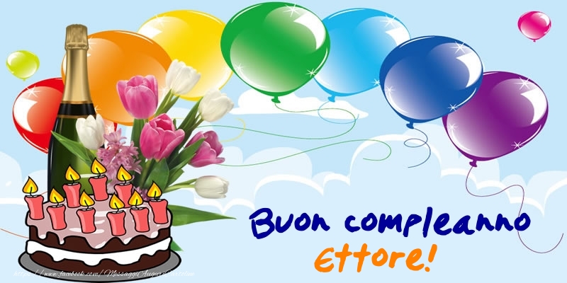 Cartoline di compleanno - Champagne & Palloncini & Torta | Buon Compleanno Ettore!