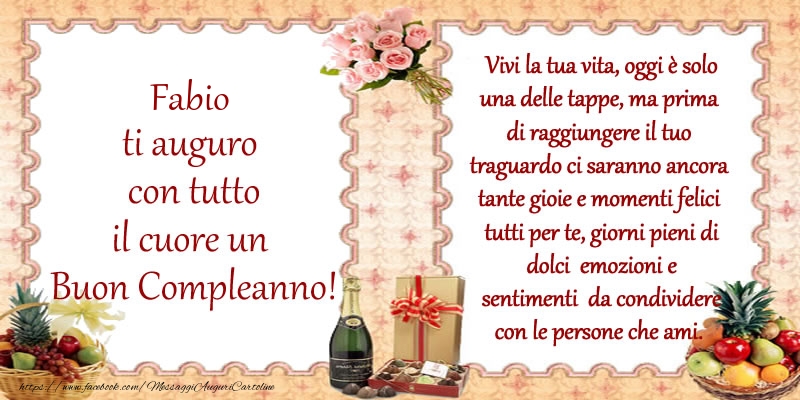  Cartoline di compleanno - Champagne & Mazzo Di Fiori | Fabio ti auguro con tutto il cuore un Buon Compleanno!