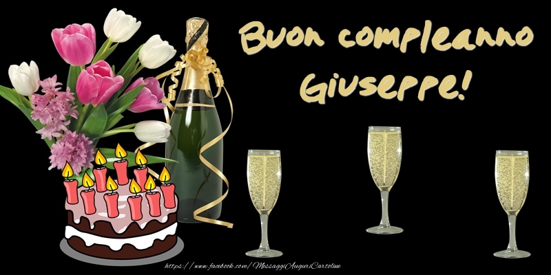  Cartoline di compleanno -  Torta e Fiori: Buon Compleanno Giuseppe!