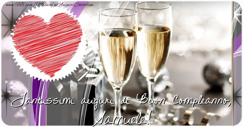  Cartoline di compleanno - Champagne & Regalo & 1 Foto & Cornice Foto | Tantissimi auguri di Buon Compleanno, Samuele