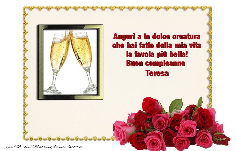  Cartoline di compleanno - Mazzo Di Fiori & Rose & 1 Foto & Cornice Foto | Buon Compleanno Teresa