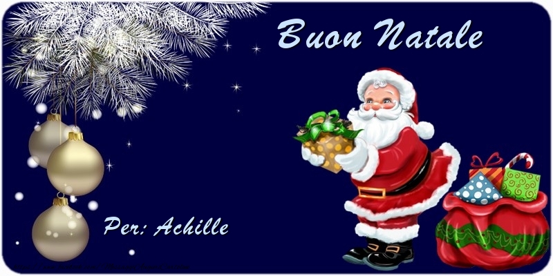 Cartoline di Natale - Albero Di Natale & Babbo Natale & Palle Di Natale & Regalo | Buon Natale Achille