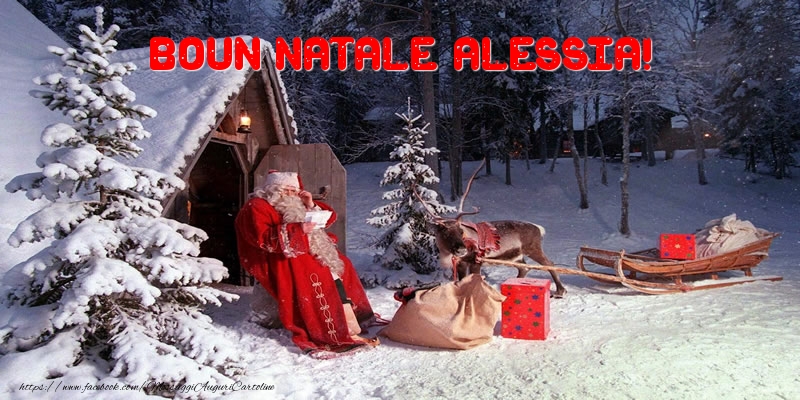 Cartoline di Natale - Albero Di Natale & Babbo Natale & Regalo | Boun Natale Alessia!