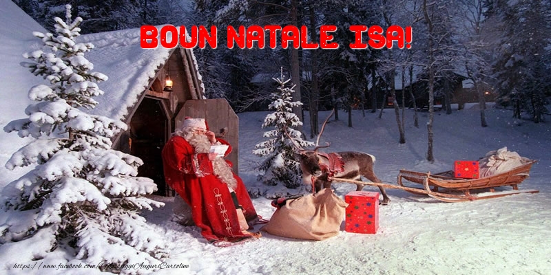 Cartoline di Natale - Albero Di Natale & Babbo Natale & Regalo | Boun Natale Isa!
