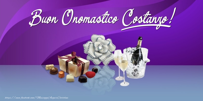  Cartoline di onomastico - Champagne & Fiori & Regalo | Buon Onomastico Costanzo!