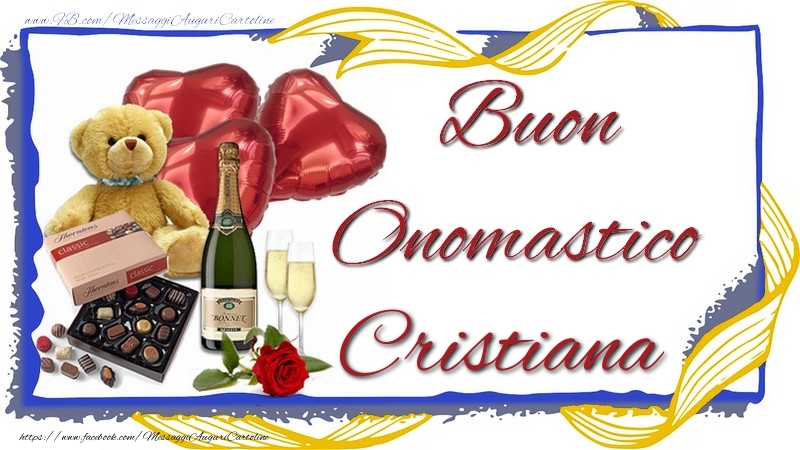 Cartoline di onomastico - Animali & Champagne & Regalo | Buon Onomastico Cristiana