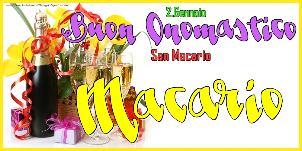 Cartoline di onomastico - Champagne | 2.Gennaio - Buon Onomastico Macario!