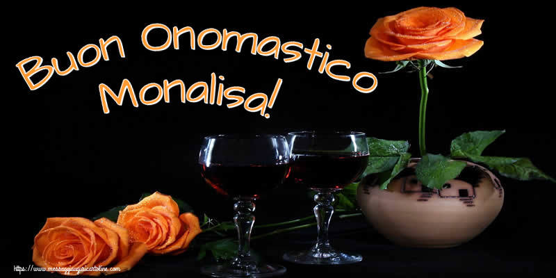 Cartoline di onomastico - Champagne & Rose | Buon Onomastico Monalisa!
